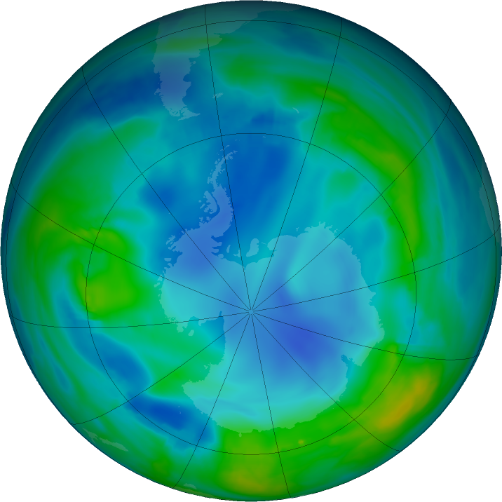 Antarctic ozone map for 29 May 2017
